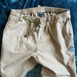 Prana Wide Leg Pants in Tan with Olive Drawstring